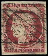 EMISSION DE 1849 - 6b    1f. Carmin TRES FONCE, Superbe Nuance, Obl. GRILLE SANS FIN, TTB - 1849-1850 Ceres