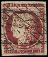 EMISSION DE 1849 - 6b    1f. Carmin TRES FONCE, Superbe Nuance, Obl. GRILLE SANS FIN, TTB - 1849-1850 Cérès