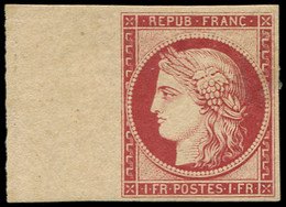 ** EMISSION DE 1849 - R6f   1f. Carmin Foncé, REIMPRESSION, Bdf, Inf. Trace D'adh. Mais Fraîcheur Postale, TB - 1849-1850 Cérès