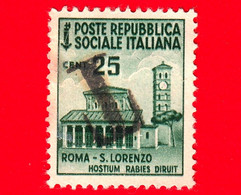 Nuovo - ITALIA - Rep. Sociale - 1944 - Monumenti Distrutti - 2ª Em. - Basilica Di San Lorenzo, A Roma - Tassato - 25 - Nuevos