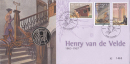 B01-260 Numisletter FDC 3146 3147 3148 BL101  Francois Schuiten Hommage Henry Van De Velde 25-01-2003 6460 Chimay - Numisletters