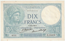 France Billet De  10 Francs Minerve - 24-3-1927 - N° R35808 - 422 - 10 F 1916-1942 ''Minerve''