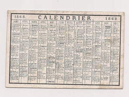 RARE CALENDRIER 1868 - Chapelle De La Congrégation - - Petit Format : ...-1900