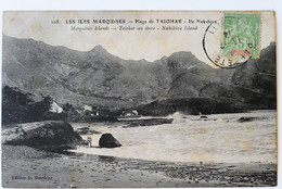 C. P. A. : Les Iles Marquises : Plage De TAIOHAE, Ile Nukahiva, Timbre En 1914 - Tahiti