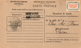 Carte De Ravitaillement Mairie De NEVERS -Nièvre- SCAN RECTO-VERSO - Libération