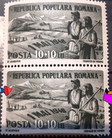 Errors Romania 1948  # Mi 1122   Printed With Stain Color Farmer Workers, Traditional Romanian Costumes  Pair X2 , Mnh - Abarten Und Kuriositäten