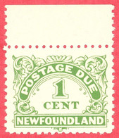 Canada  Newfoundland # J1 A Scott /Unisafe - Mint NH F - 1 Cent - Postage Due - Dated 1839 - Back Of Book