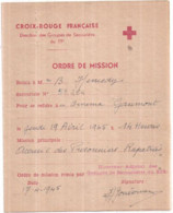 Guerre 1939-45 CROIX-ROUGE FRANÇAISE Ordre De Mission 19/04/1945 Au Cinéma Gaumont, Accueil Des Prisonniers Rapatriés - Guerra 1939-45