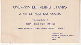 Packing Board Of Ovpt Nehru Stamps FDC, APO El-Arish, El-Ballah, Gaza, Hanoi, Saigon, Vietnam, Army, Defence, - Militaire Vrijstelling Van Portkosten