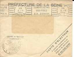 Enveloppe Carte D'électeur Du 03.11. 1954 PP Conducteur Obéissez Aux Signaux - Brieven En Documenten