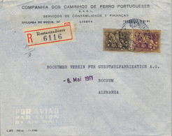 1961  PORTUGAL , SOBRE CERTIFICADO , COMPANHIA DOS CAMINHOS DE FERRO PORTUGUESES, RESTAURADORES - BOCHUM - Storia Postale