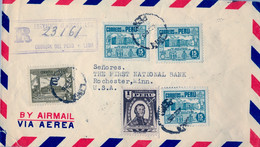 1951 PERÚ , SOBRE CERTIFICADO , LIMA - ROCHESTER , CORREO AÉREO , TRÁNSITO MIAMI , LLEGADA - Perú