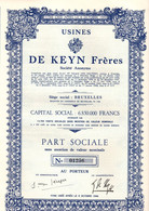 Action Part Sociale Sans Mention De Valeur - Peintures - Usines DE KEYN Frères S.A. - Bruxelles Janvier 1948. - Industrie