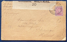 Lettre Censure 20 & CF Violet De Folkestone N°140 Obl "postes Militaires Belgique" Avec Blocage Pour La Hollande RR - Armée Belge