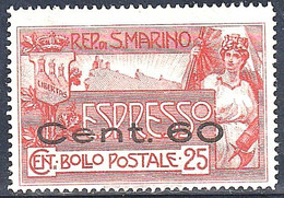 SAINT MARIN Exp3* 60c Sur 25c Carmin - Express Letter Stamps