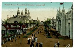 Ref 1441  - 1908 Postcard Western Avenue - Franco British Exhibition Postmark - London - Expositions
