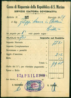 V6723 SAN MARINO 1929 Veduta 10 C. Usato Come Fiscale Su Ricevuta Esattoriale 17 Apr 1939, Ottime Condizioni - Covers & Documents