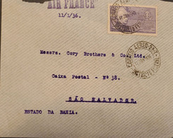 A) 1936, BRAZIL, AIRFRANCE, FROM DISTRICT FEDERAL TO SAO SALVADOR, AIRMAIL, CENTENARY OF THE FARROUPILHA REVOLUTION STAM - Other & Unclassified