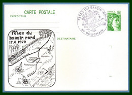 Entier Cp Repiqué  BOUCHAIN 1979 BT Bureau Temporaire Fêtes Du Bassin Rond TB Péniche Voilier - Bouchain