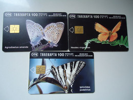 GREECE  USED  CARDS SET 3 BUTTERFLIES 2 SCAN - Vlinders