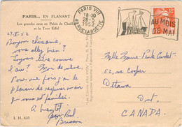 12F GANDON TARIF PARTICULIER CARTE POSTALE POUR LE CANADA + DE 5 MOTS 28/5/52 - PEU COMMUN - 1877-1920: Semi-moderne Periode