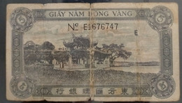 Indochine Indochina Vietnam Viet Nam Laos Cambodia 5 Piastres VF Banknote Note 1942-45 -  Pick # 62b RARE - Indocina