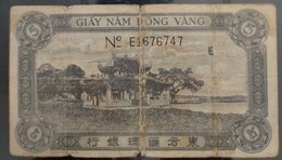 Indochine Indochina Vietnam Viet Nam Laos Cambodia 5 Piastres VF Banknote Note 1942-45 -  Pick # 62b RARE - Indochina