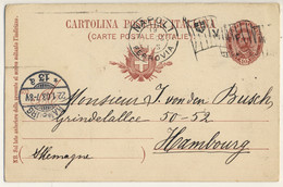 ITALIE / ITALIA 1903 (19-1) Annullo Mecanicco Bandiera " V E III " Da NAPOLI FERROVIA Su Cartolina Postale Ad Amburgo - Marcophilia