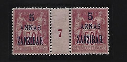 Type Sage 50     Millesime  7   Surch  5 Annas  ZANZIBAR  / Trace Charniere - Autres - Afrique