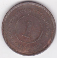 Straits Settlements 1 Cent 1885 Victoria, En Bronze, Frappe Médaille, Rare, Fauté - Malasia