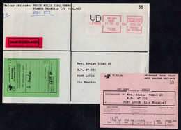 France Postal History Cover Cutout: GAPA Vignette 50,00FF, VD Valeur Declaree 3700FF From 11.05.82  Sent To Ile Maurice - 1981-84 LS & LSA Prototipi