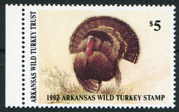 1992 USA Arkansas Wild Turkey Trust $5 Stamp - Unmounted Mint - Farm