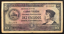 Cabo Verde Capo Verde 10 Escudos 1945 Pick#42 Pressato LOTTO 3043 - Cap Vert