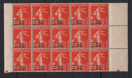 France - 1926-27 - N°Yv. 227 - Semeuse 90c Sur 1f05 - Bloc De 15 Bord De Feuille - Neuf Luxe ** / MNH / Postfrisch - Neufs