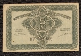 Indochine Indochina Vietnam Viet Nam Laos Cambodia 5 Cents AU Banknote Note 1942 - P#88b / 2 Photo - Indochina