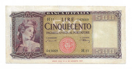 29603) 500 LIRE ITALIA ORNATA DI SPIGHE MEDUSA DECR 20 MARZO 1947-SPL - 500 Liras