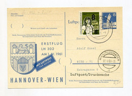 1961 Berlin 15 Pf Ganzsachenkarte P41 Mit Privatem Zudruck Lufthansa Erstflug LH 302 -> Wien - Postkarten - Gebraucht