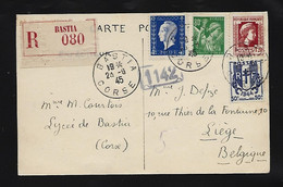 Marianne De DULAC   4 F ,chaine  50c ,marianne 1,20 , Iris  80 C Sur Carton  En Recom De BASTIA  1945 Pour La  Belgique - 1921-1960: Periodo Moderno