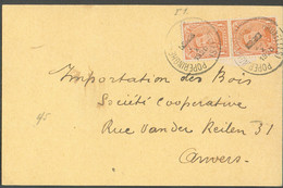 AMBULANT N°135(paire) - 1 Centimes Em. 1915, Obl; Sc AMBULANT POPERINGHE-BRUSSEL (BRUXELLES) Sur Carte Du 26-10-1920 (da - Ambulante Stempels