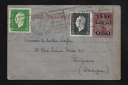 Marianne De DULAC 4 ,50  F Et  10 F  En Complement Sur Enveloppe Pneu Taxe Réduite Oblit  PARIS  1949 Pour Périgueux - Other & Unclassified