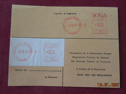 Carte De Contrôle Et D'intervention Sur Machine SATAS Du Bureau De Villeneuve St Georges Ppal 1981 - Cartas & Documentos