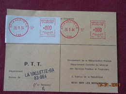 Carte De Contrôle Et D'intervention Sur Machine SATAS Du Bureau De La Valette GA 1984 - Cartas & Documentos