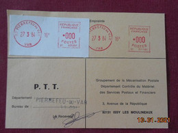 Carte De Contrôle Et D'intervention Sur Machine SATAS Du Bureau De Pierrefeu Du Var 1984 - Covers & Documents