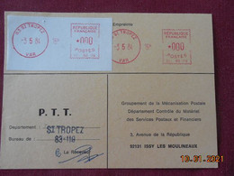 Carte De Contrôle Et D'intervention Sur Machine SATAS Du Bureau De St Tropez 1984 - Covers & Documents