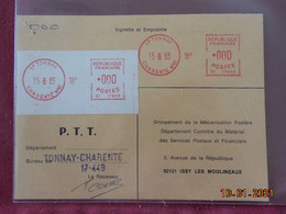 Carte De Contrôle Et D'intervention Sur Machine SATAS Du Bureau De Tonnay 1983 - Covers & Documents