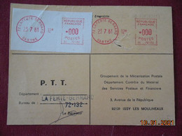 Carte De Contrôle Et D'intervention Sur Machine SATAS Du Bureau De La Ferté Bernard 1981 - Lettres & Documents