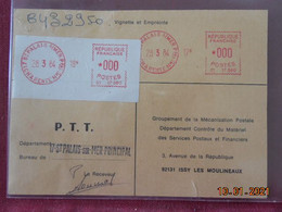 Carte De Contrôle Et D'intervention Sur Machine SATAS Du Bureau De St Palais Sur Mer Ppal 1984 - Cartas & Documentos