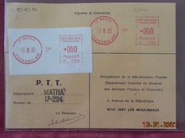 Carte De Contrôle Et D'intervention Sur Machine SATAS Du Bureau De Matha 1983 - Covers & Documents