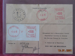 Carte De Contrôle Et D'intervention Sur Machine SATAS Du Bureau De Meylan 1982 - Covers & Documents