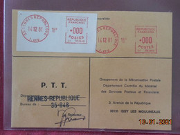 Carte De Contrôle Et D'intervention Sur Machine SATAS Du Bureau De Rennes République 1981 - Lettres & Documents